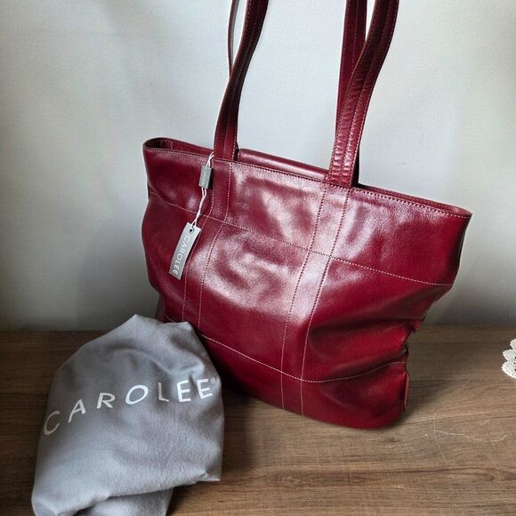 NWT CAROLEE DEEP RED LEATHER TOTE BAG SIZE LARGE - Picture 6 of 16